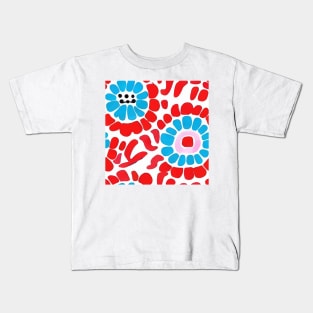 Bright red and turquoise abstract retro flowers Kids T-Shirt